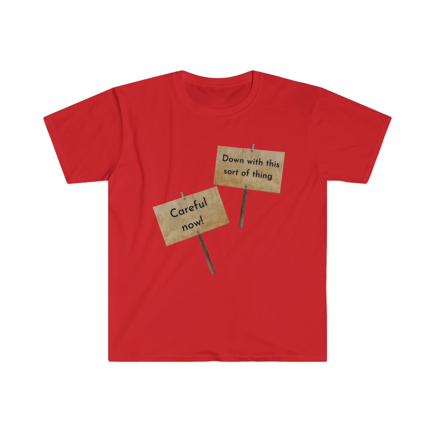 Down with this sort of thing. Careful now! T-shirt