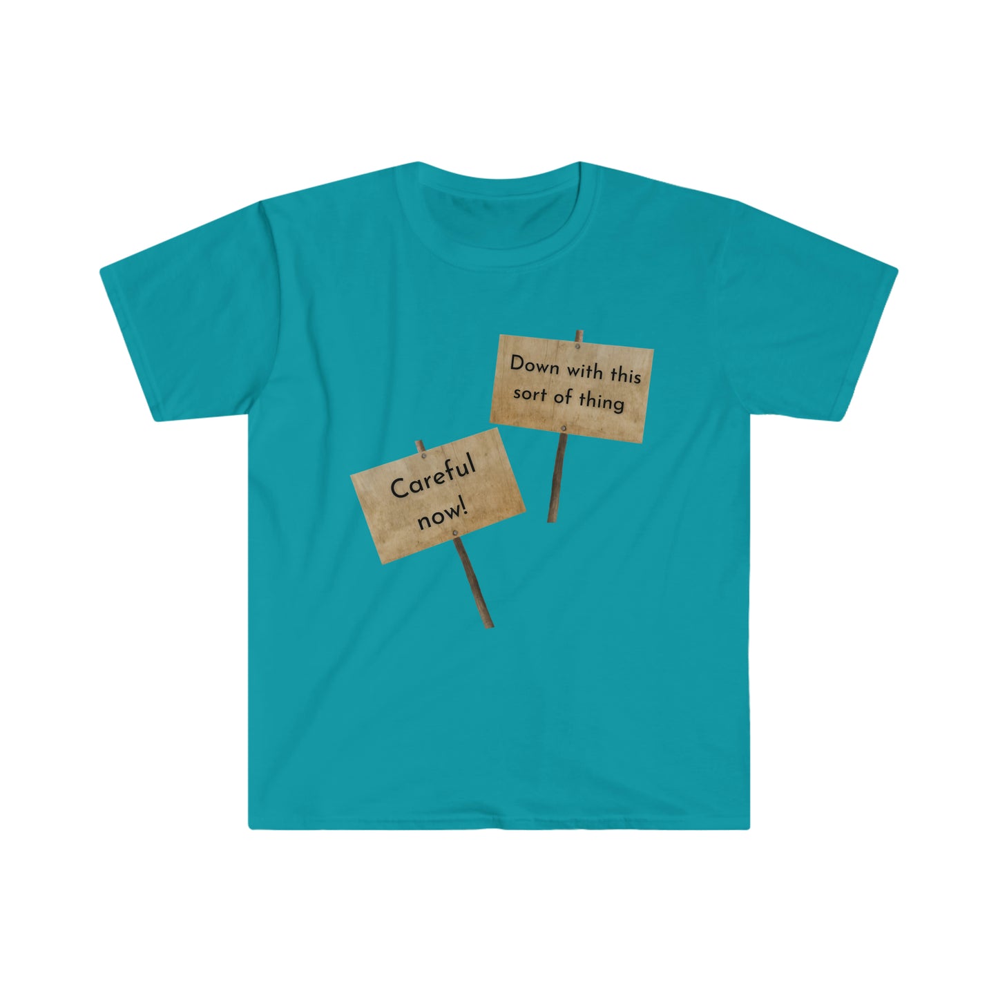 Down with this sort of thing. Careful now! T-shirt