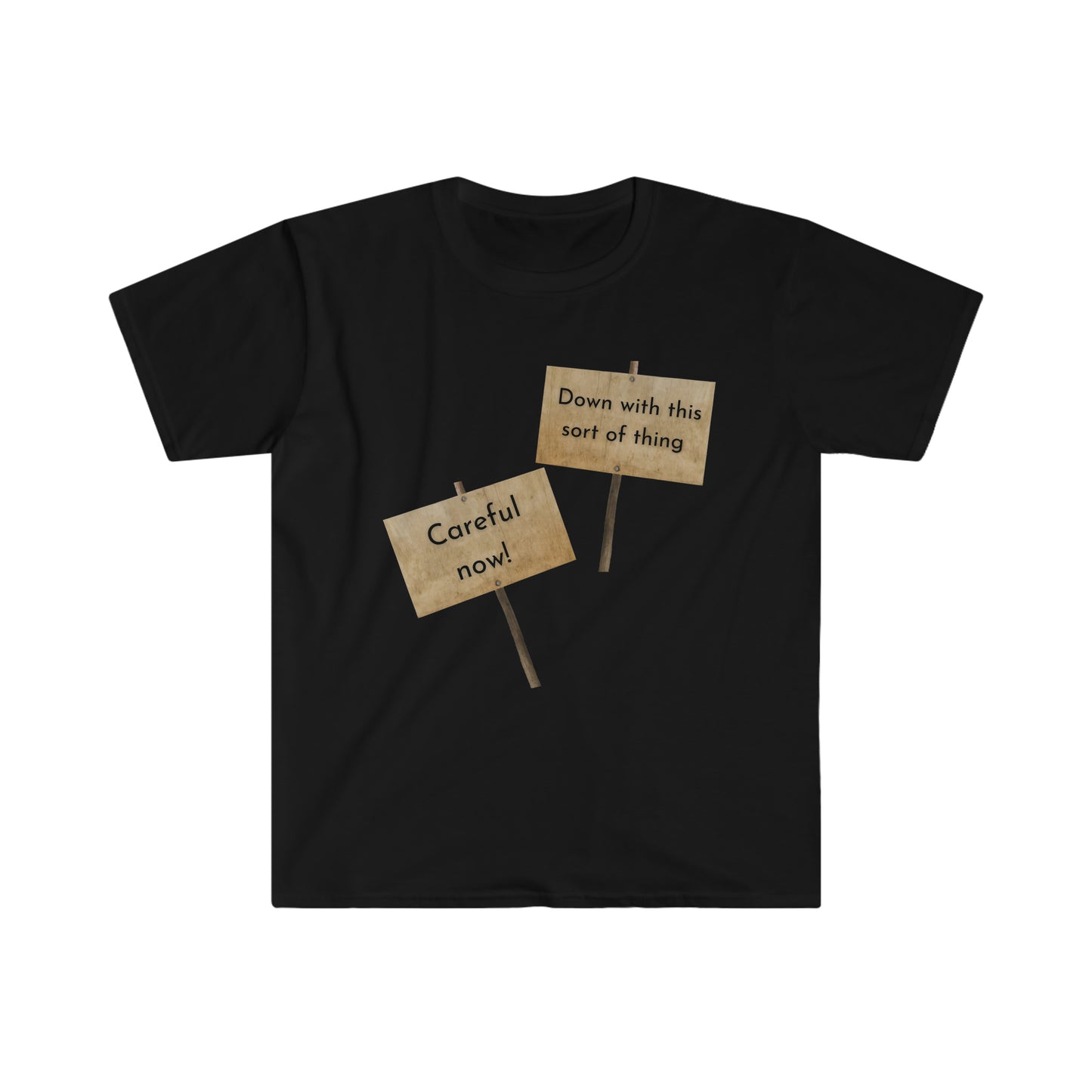 Down with this sort of thing. Careful now! T-shirt