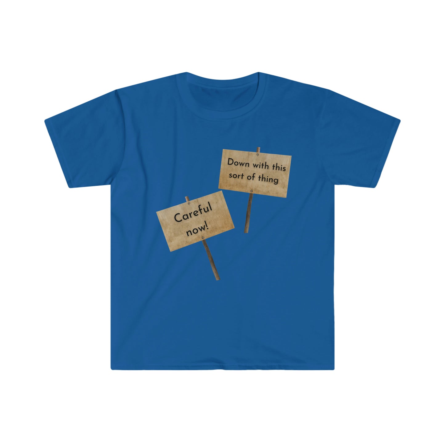 Down with this sort of thing. Careful now! T-shirt