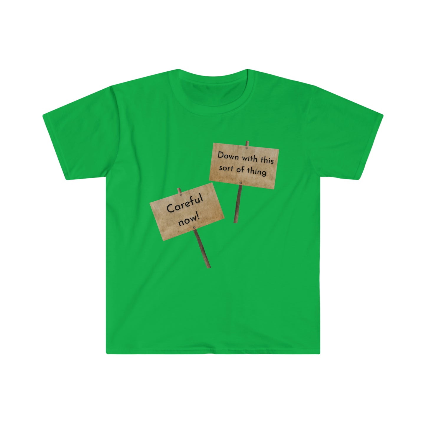 Down with this sort of thing. Careful now! T-shirt
